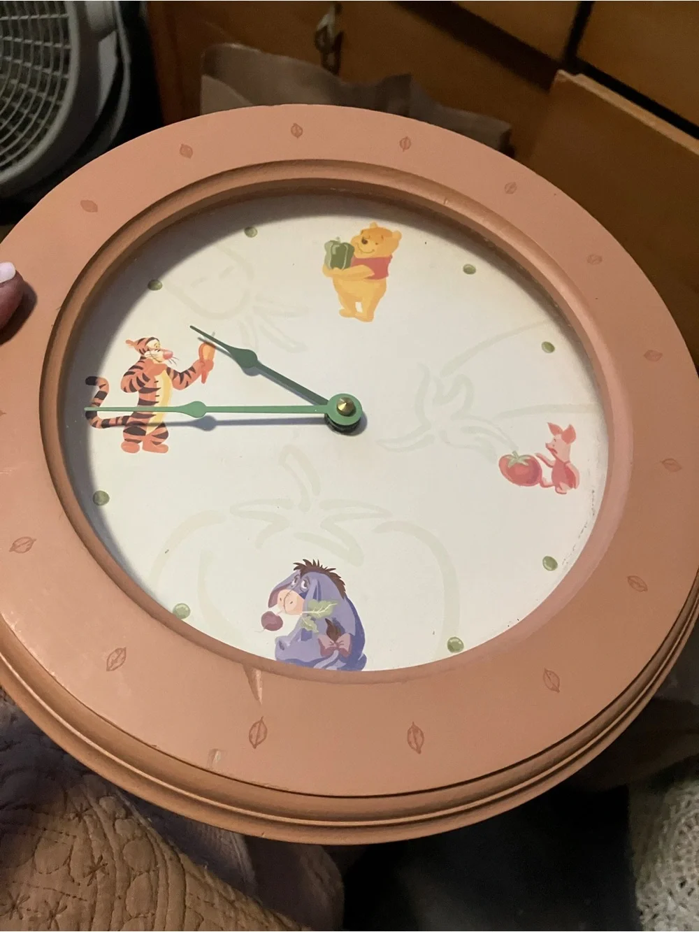 Disney Peach and Green Winnie the Pooh Character Wall Clock